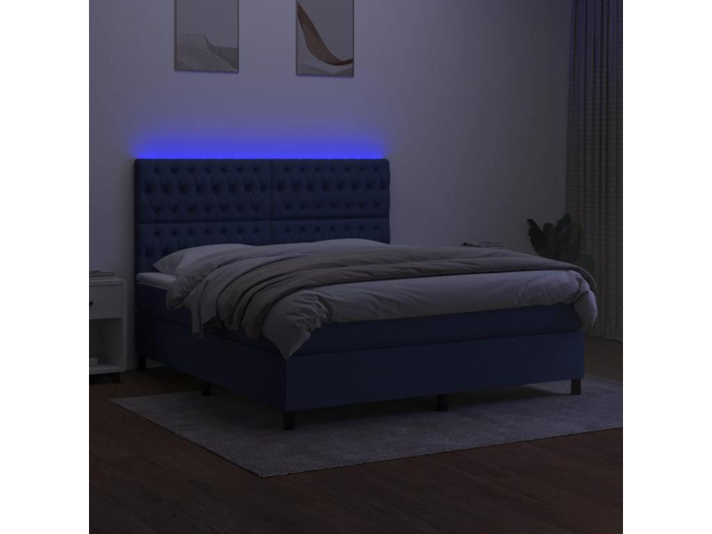 Upholstered bed base with mattress and blue LED lighting, 160x200 cm, fabric FIMV42850