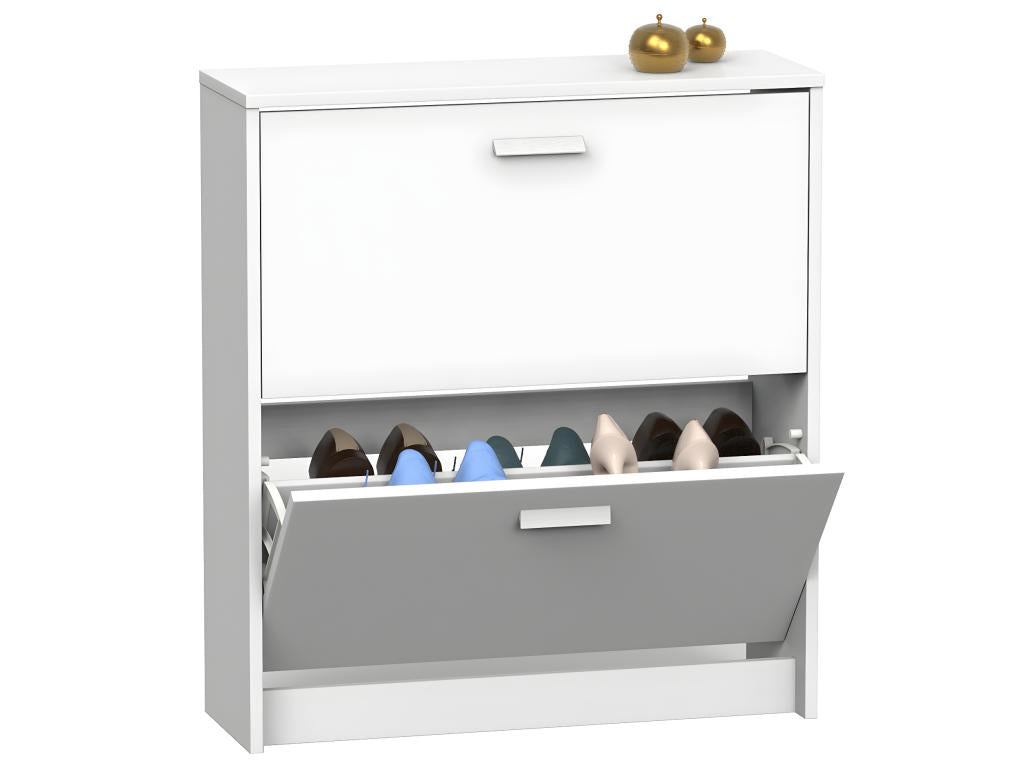 White 2-Door Shoe Cabinet/Chest of Drawers - Height 82 x Length 74 x Depth 25 cm KPUK23666