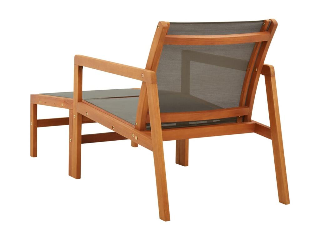 Garden chair and footrest, Eucalyptus Grey and textilene, PYBV11469