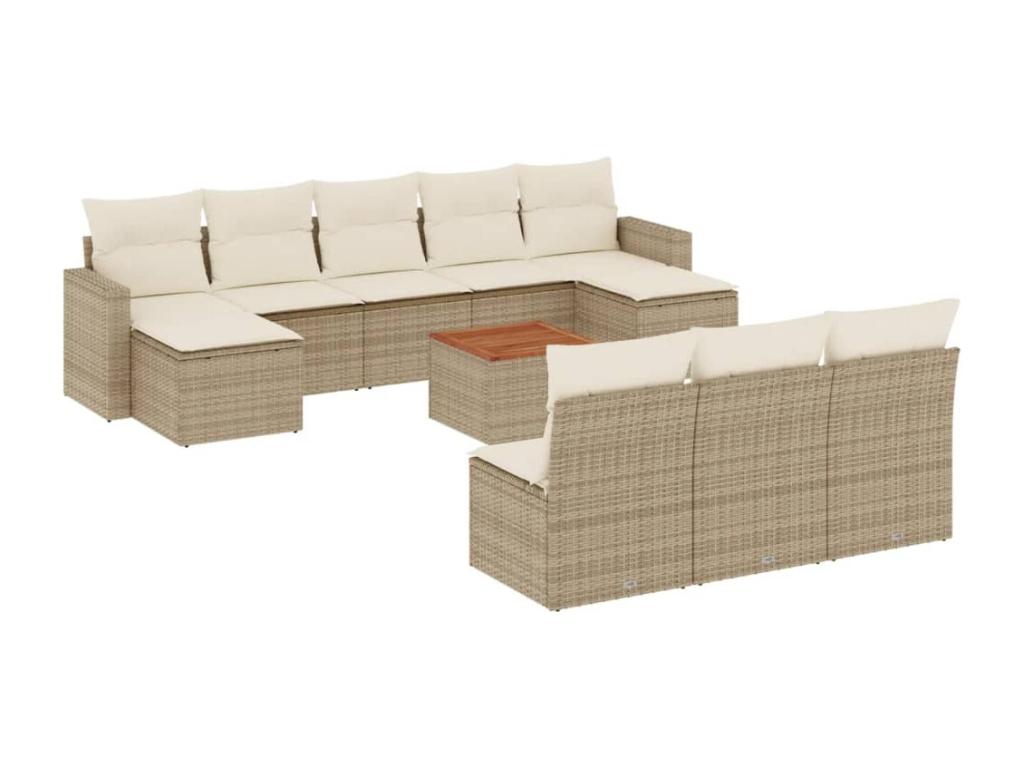 11-piece garden furniture set with beige resin wicker cushions EFXV07670