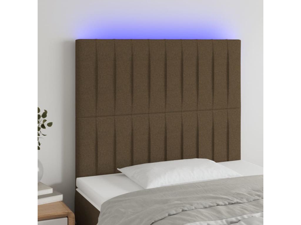 LED Headboard, Dark Brown, 90x5x118/128 cm, Fabric LEFK17316