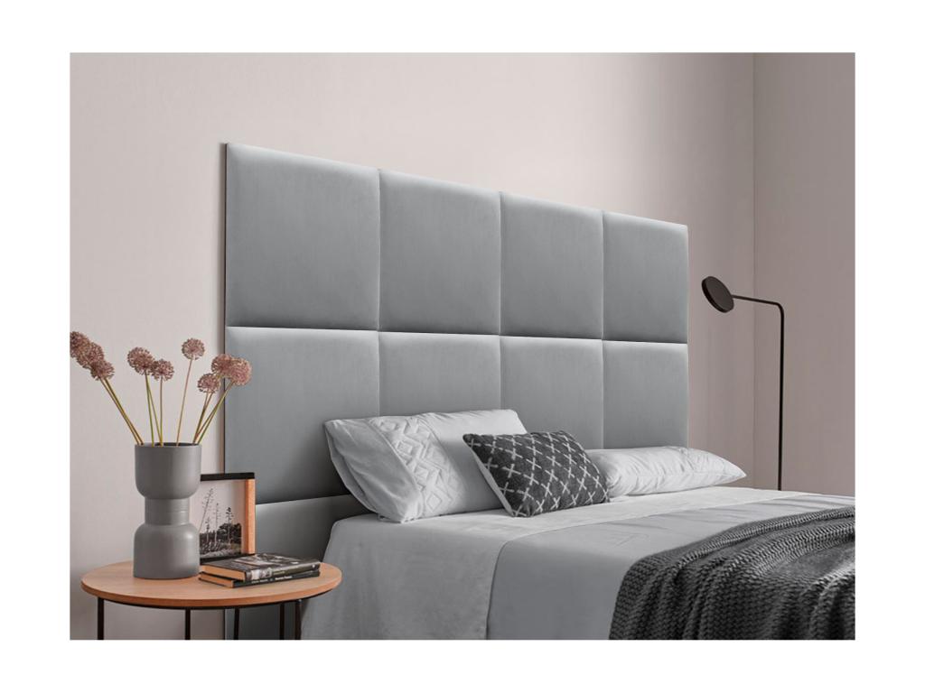 Lysvia Upholstered Headboard in High-Quality Velvet, Lysvia Interior, Composed of Interchangeable Self-Adhesive Panels for Bedroom, Light Grey, 90 cm, ASFI52148