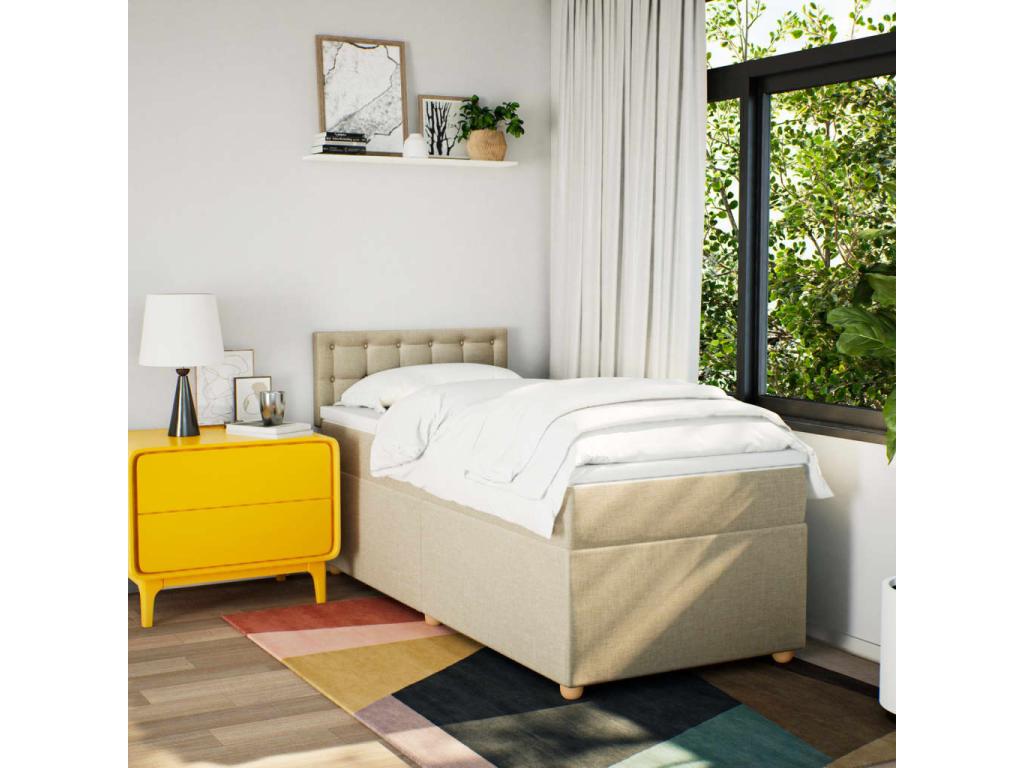 Lysvia bed base with 90x200 cm Cream mattress, Fabric VBYF54590