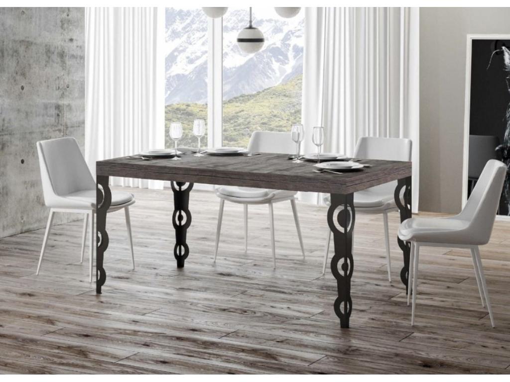 Rectangular oriental table for 8 people, L 180cm, dark wood and anthracite metal legs, Lysvia WGHP27658