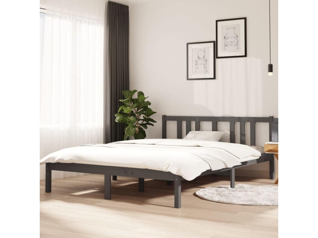 Bed frame Gray Solid wood 140x200 cm DENM52904
