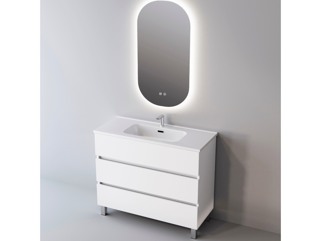 Bathroom vanity unit with washbasin, solid surface finish, 3 drawers, W60 x H90 x D45 cm, glossy white lacquer, Dormeva UVCH72235